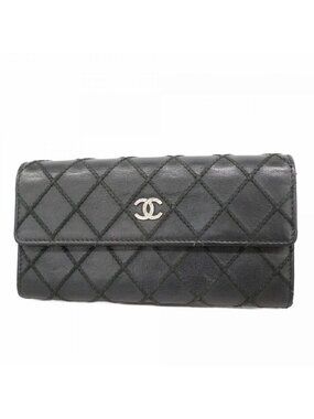 Chanel Wallet Wild Stitch Lambskin Black Silver